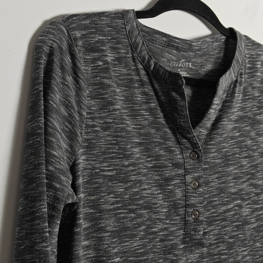 TALBOTS Heathered Grey Button Split Neck Three-Quarter Sleeve Size Medium - Picture 9 of 14